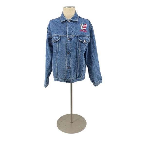 Port Authority Jackets & Blazers - Vintage 90s Y2K Disney Denim Jacket American Flag Back Mickey Patch